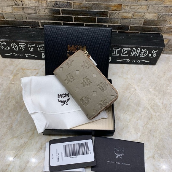 MCM Klara Monogram Zip Mini Wallet: Taupe - Picture 5 of 10